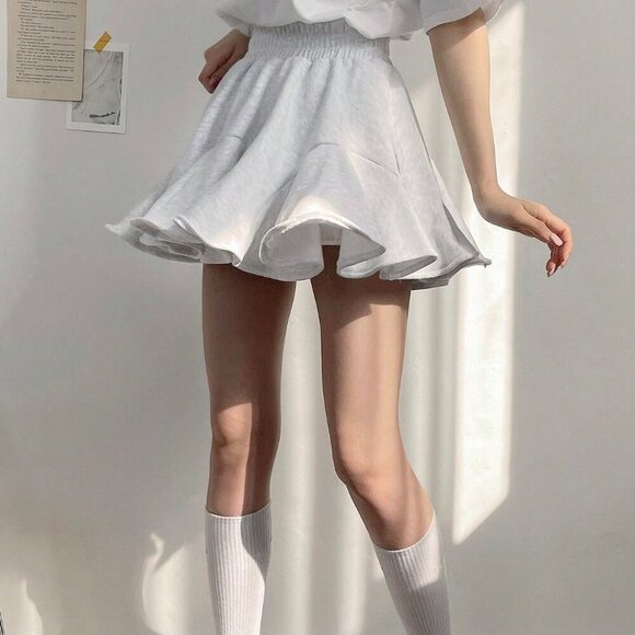 Grey Casual Women's Elastic Waist Fleece Flare Skirt - Picture 3 of 7